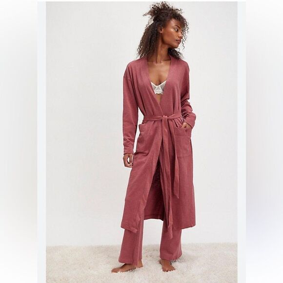 Free People S Babe I'm Yours Cardigan Style Long Sleeve Robe Dried Currant Wine - Picture 1 of 16
